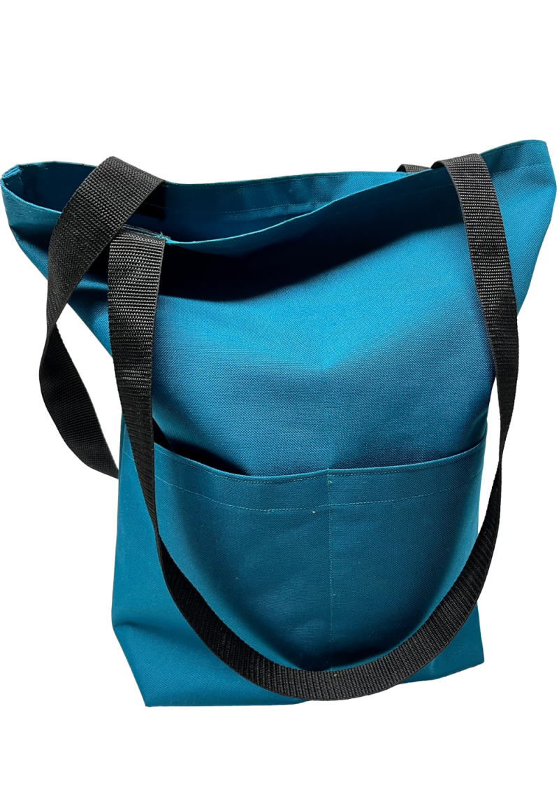 Howda sling bag made with teal Ottertex, double straps and deep front pocket
