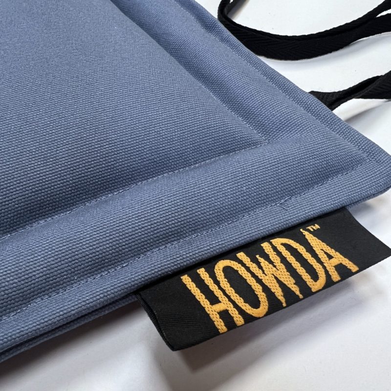 Howda slate blue padded seat cushion with ties - closeup view