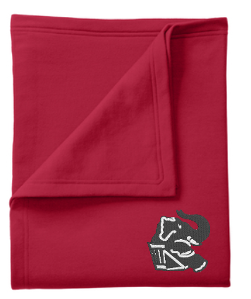 Custom embroidered red sweatshirt blanket
